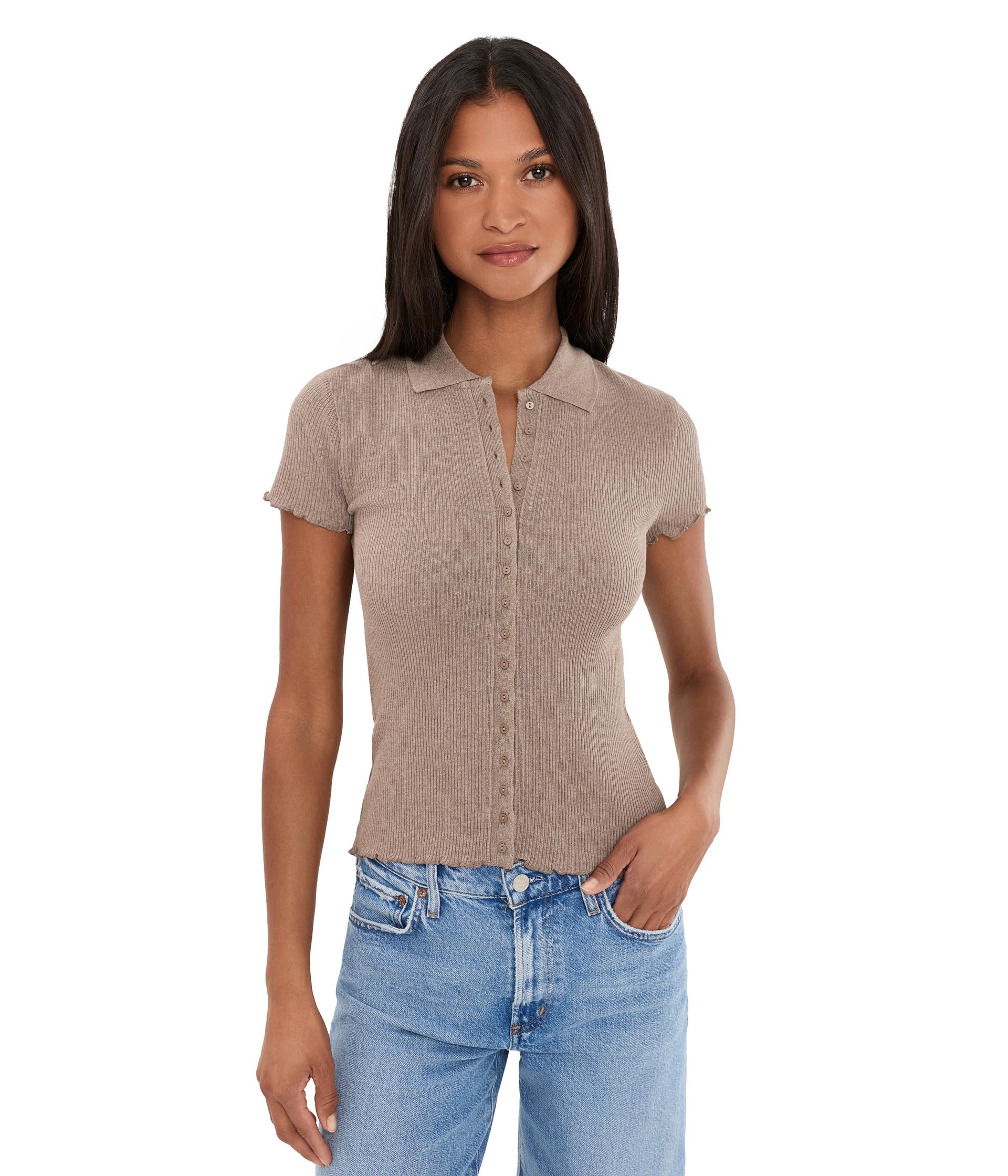 Cap-Sleeve Button-Front Top