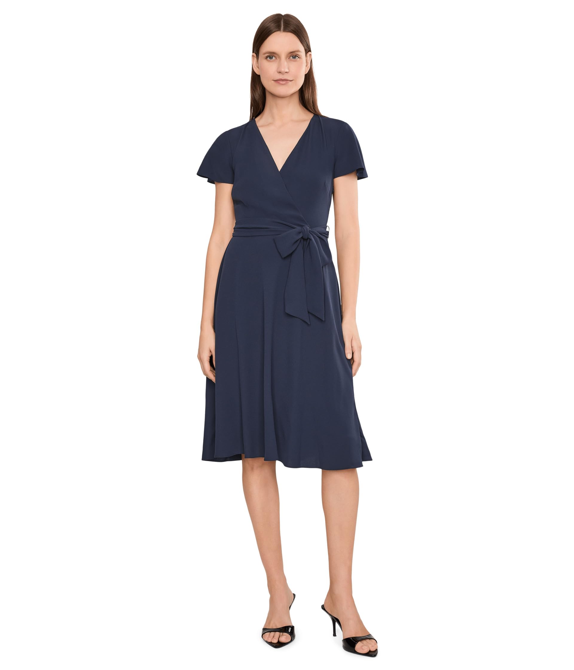 Belted Georgette Surplice Dress