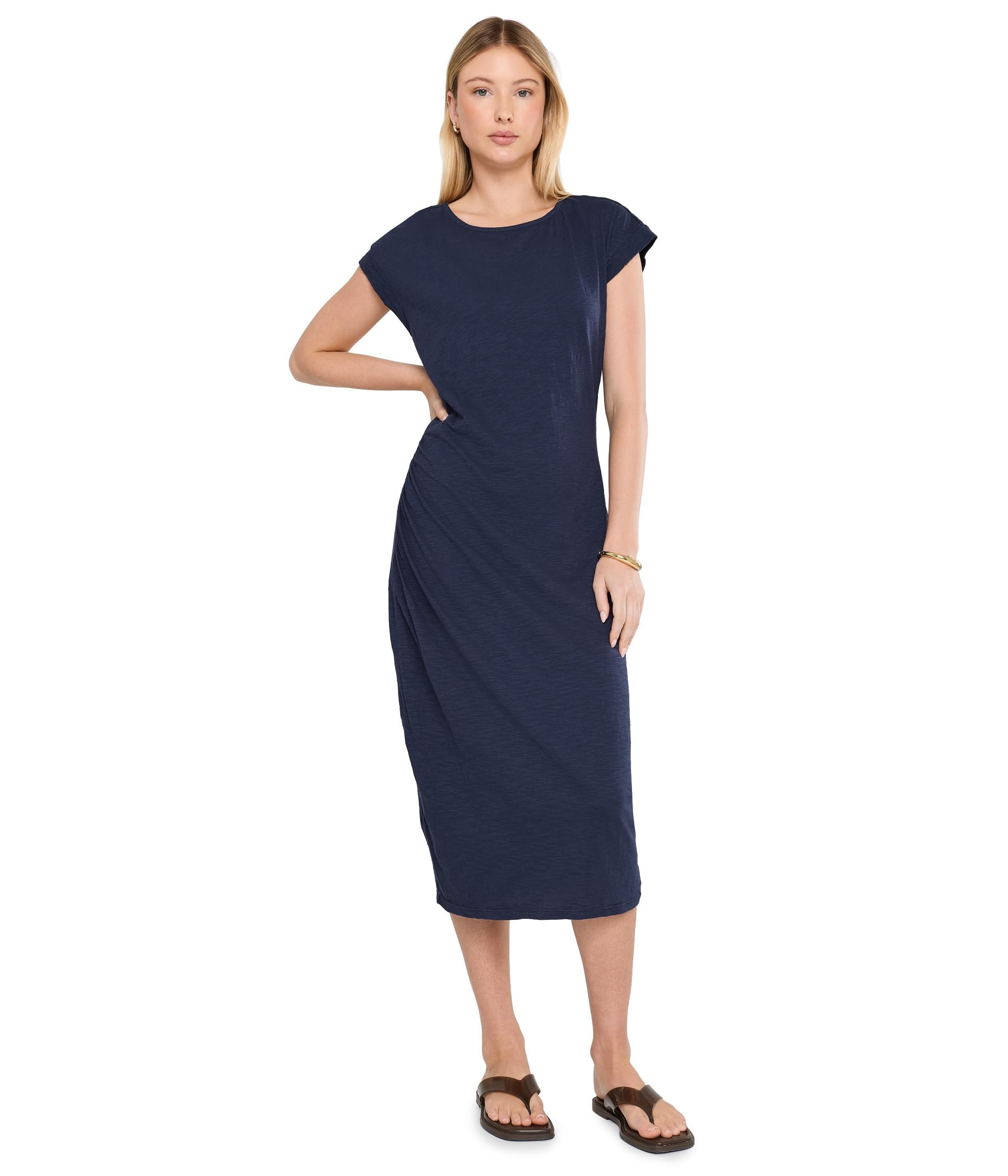 Short Dolman Sleeve Column Midi Dress with Side Ruching