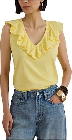 Женский топ Lauren Ralph Lauren Petite Ruffle-Trim Slub Jersey без рукавов