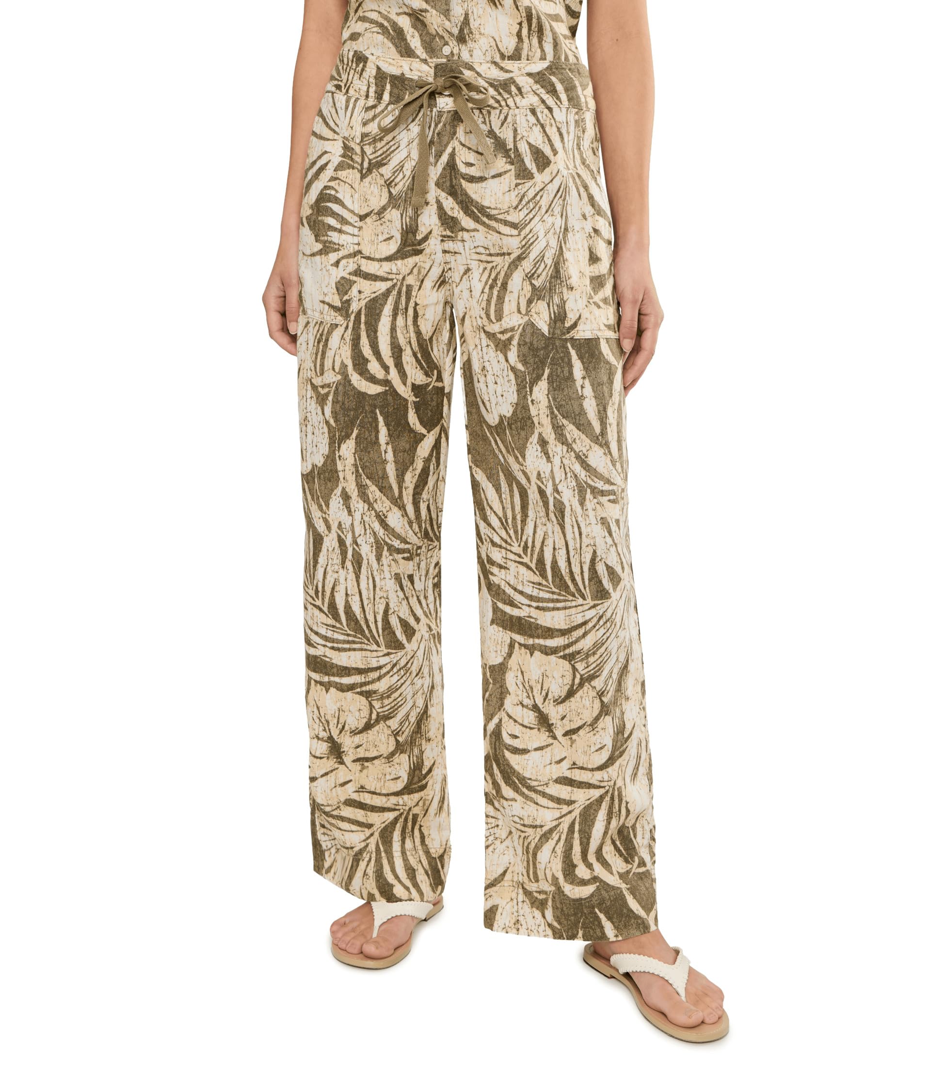 Брюки Petite Palm-Frond-Print Linen Wide-Leg