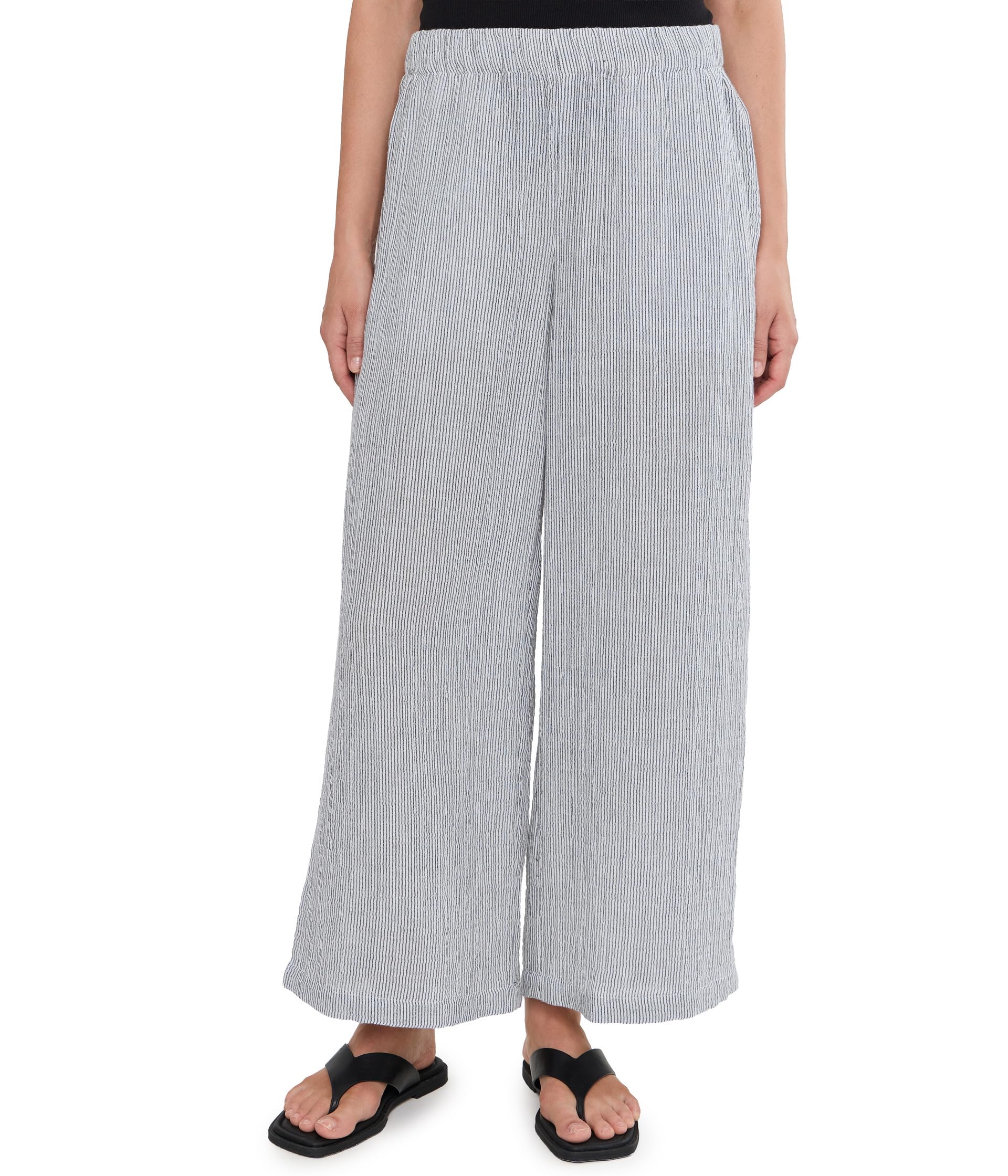 Striped Organic Cotton Gauze Ankle Pants
