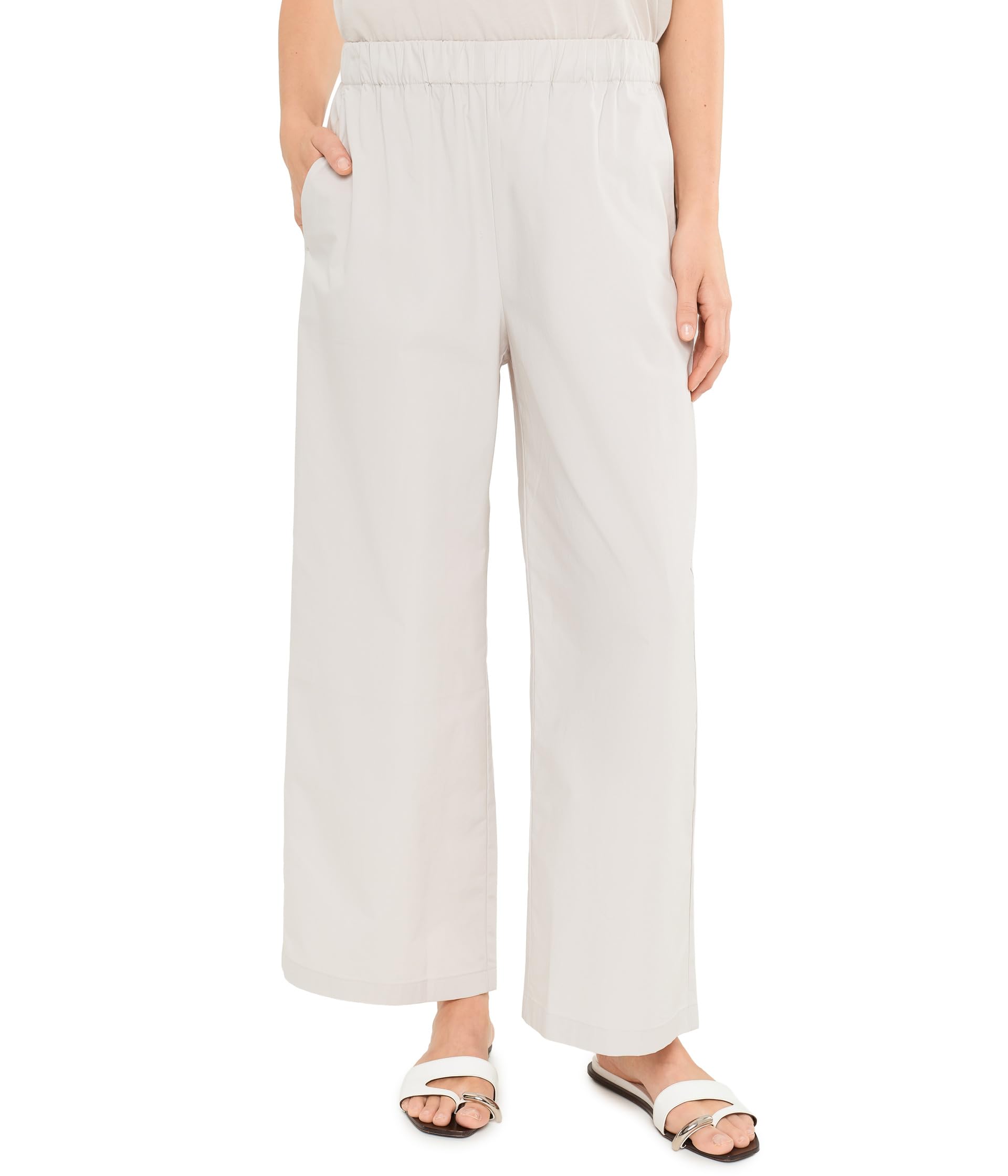 Stretch Organic Cotton Poplin Ankle Wide Pants