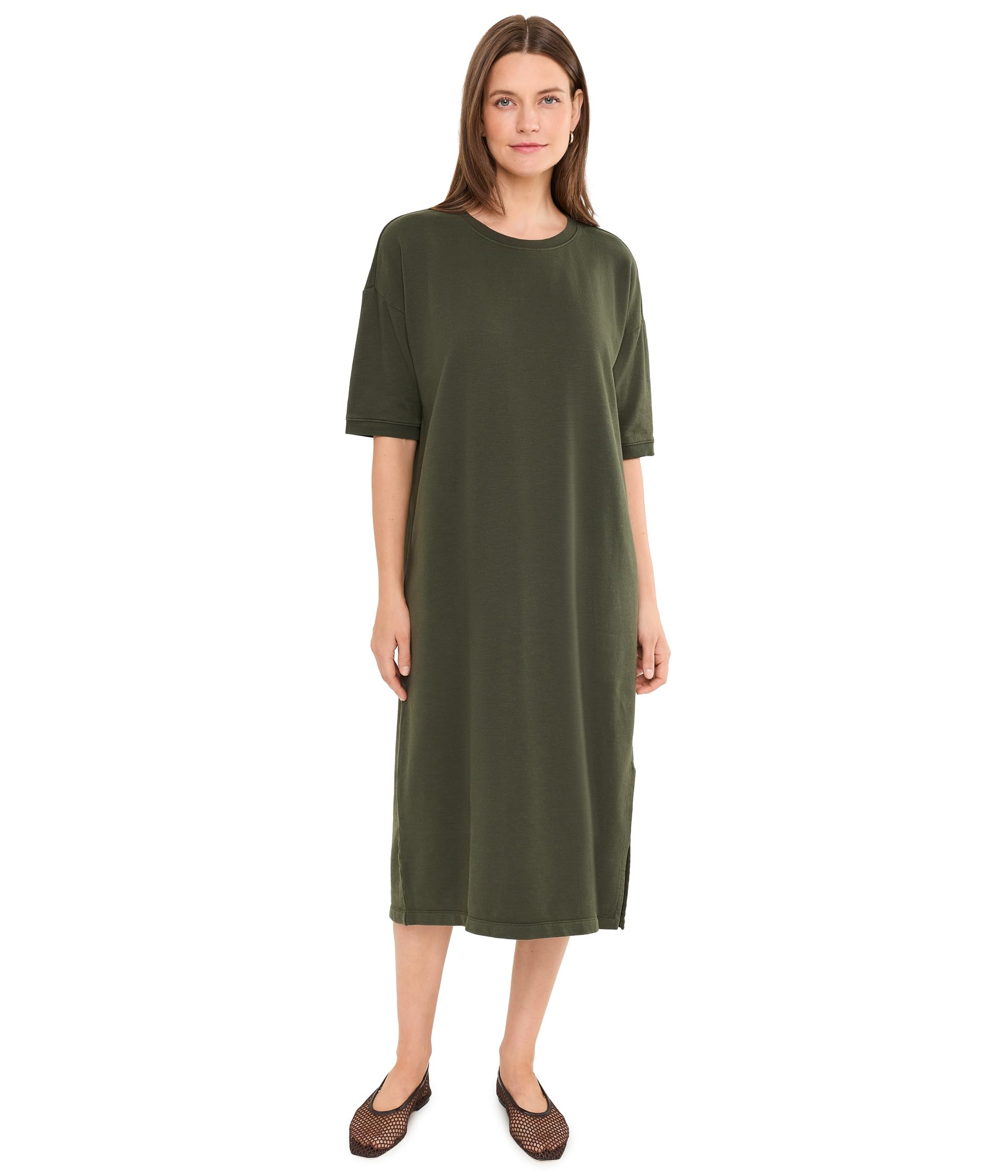 Женское платье Garment Dyed Terry Crew Neck Calf Length Dress