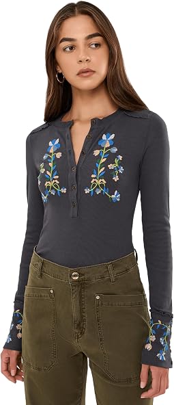 Fleur Embroidered Cuff Henley