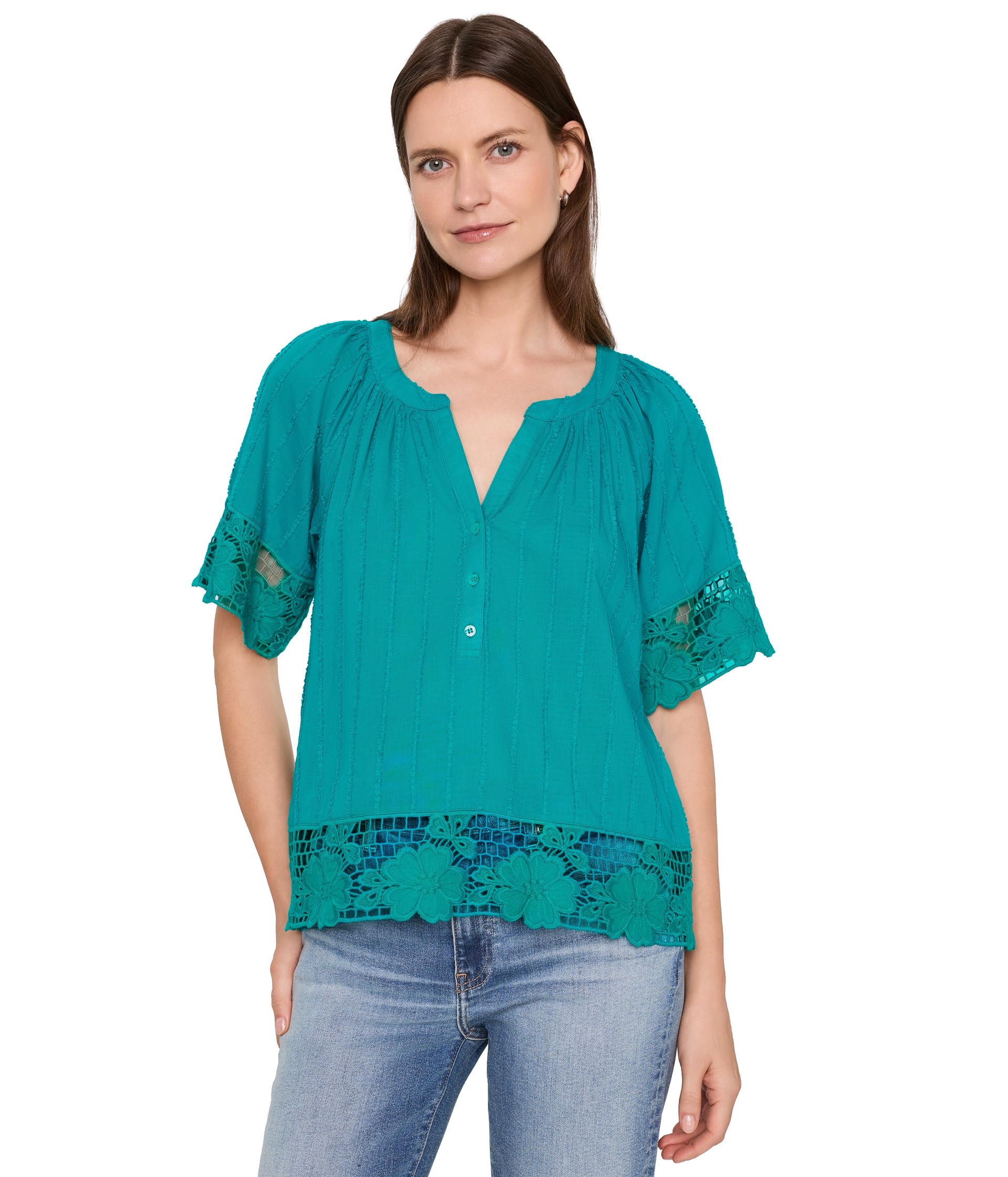 Женский топ Short Sleeve Woven Top with Lace
