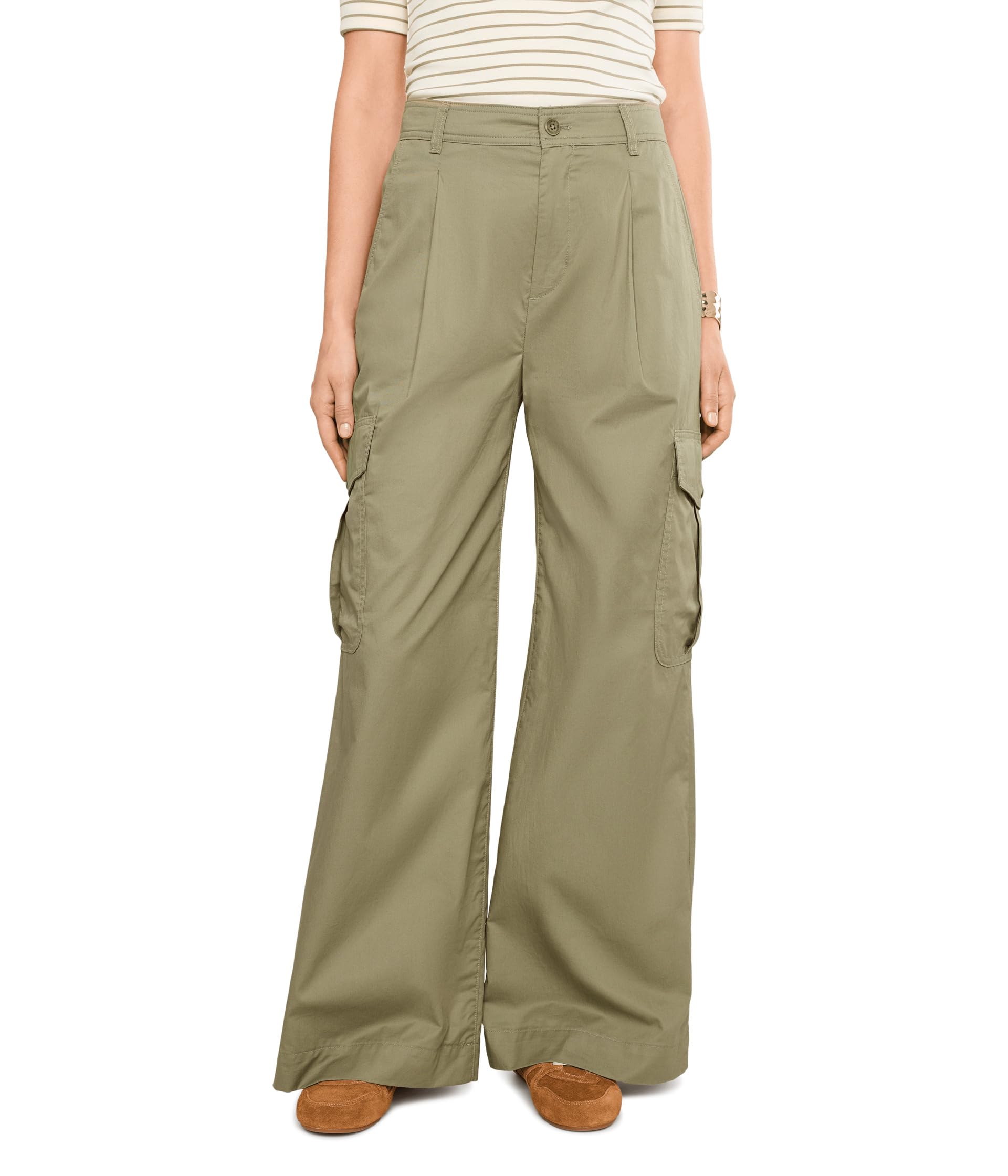 Pleated Cotton Twill Wide-Leg Cargo Pants