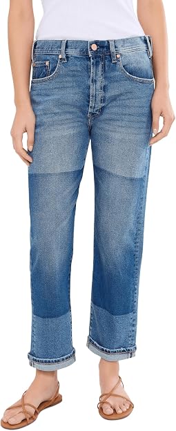 27" Sloane Slouchy Mid-Rise Girlfriend Cuffed Jeans with Removed Patch
