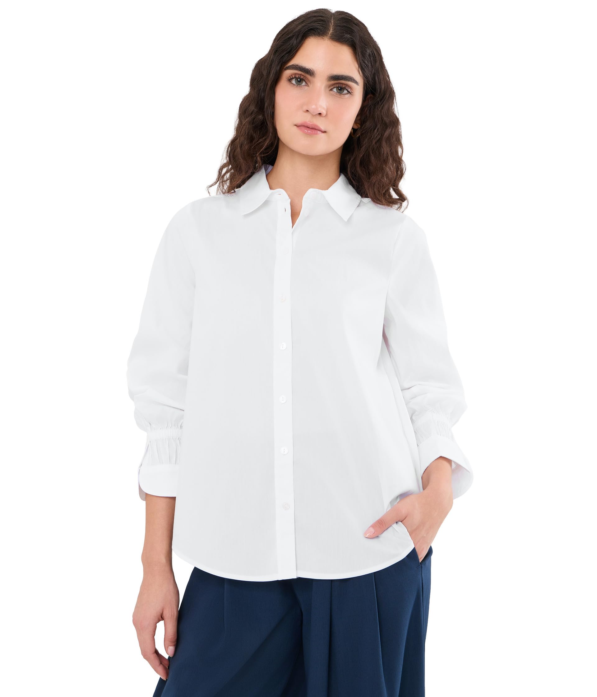 Adjustable Sleeve Button Front Woven Top