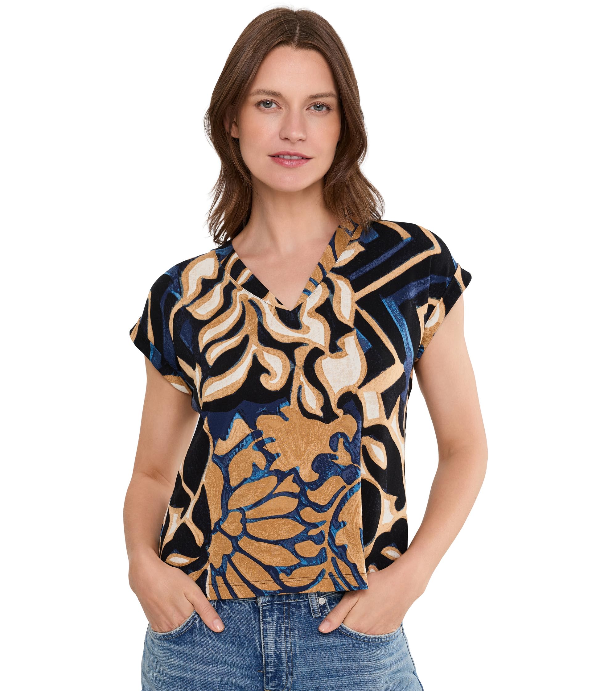 Deco Blooms Cap Sleeve Tee