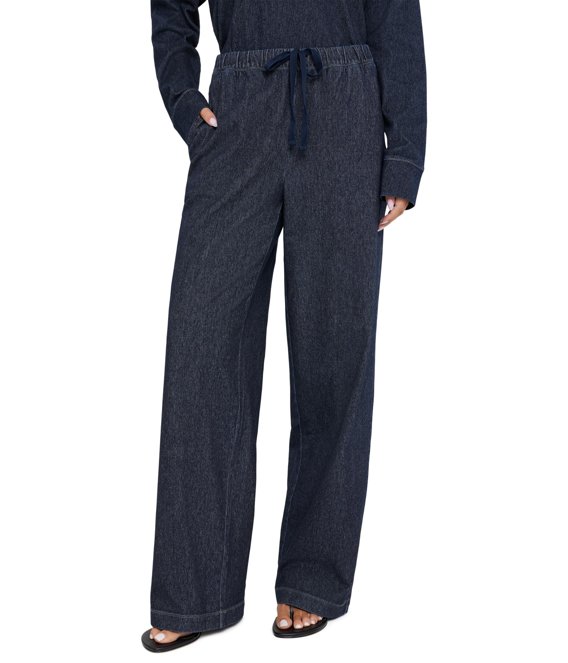 Organic Cotton Indigo Knit Straight Full-Length Pants