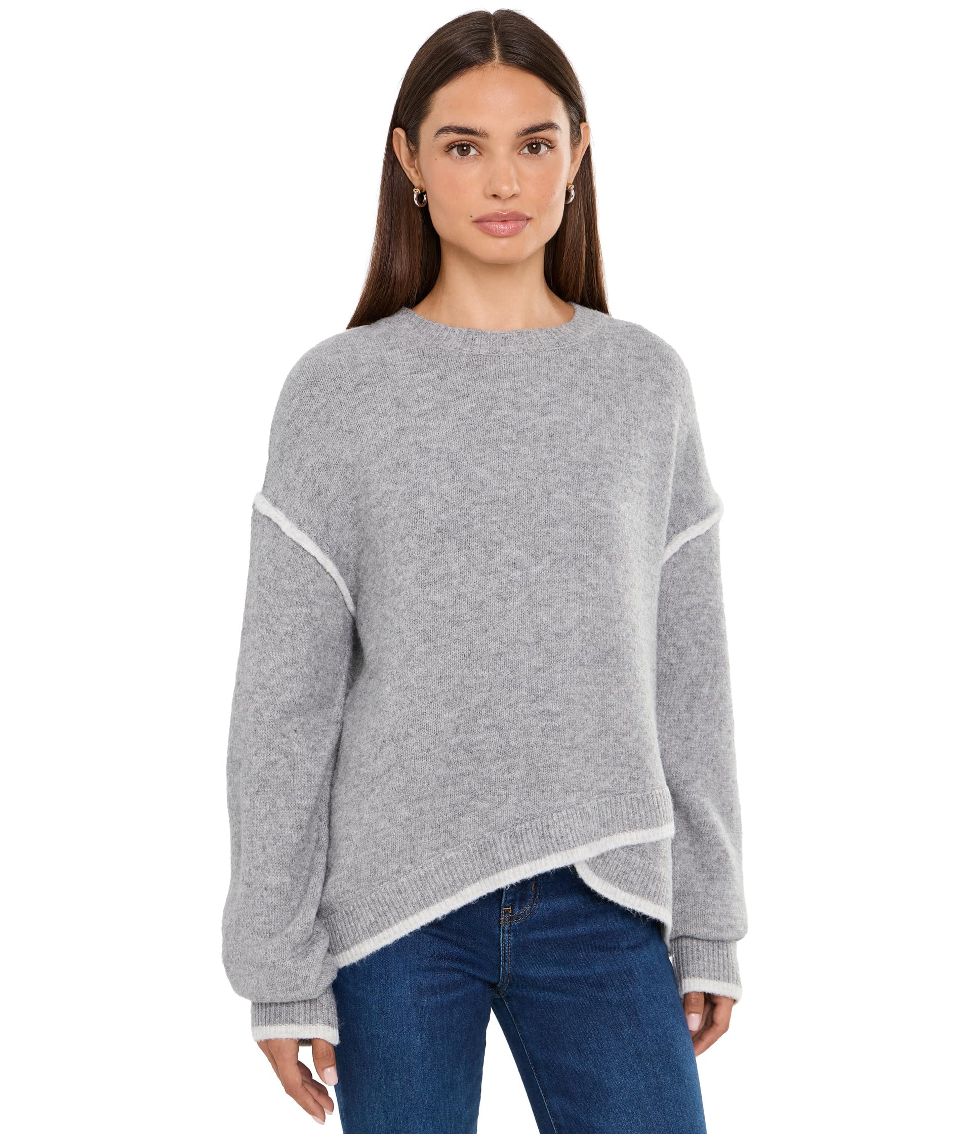 Long Sleeve Crew Neck Sweater with Cream Tulip Hem