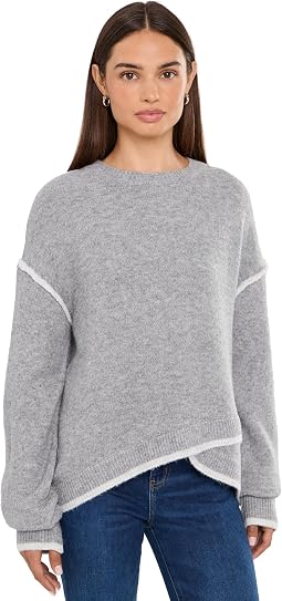 Long Sleeve Crew Neck Sweater with Cream Tulip Hem