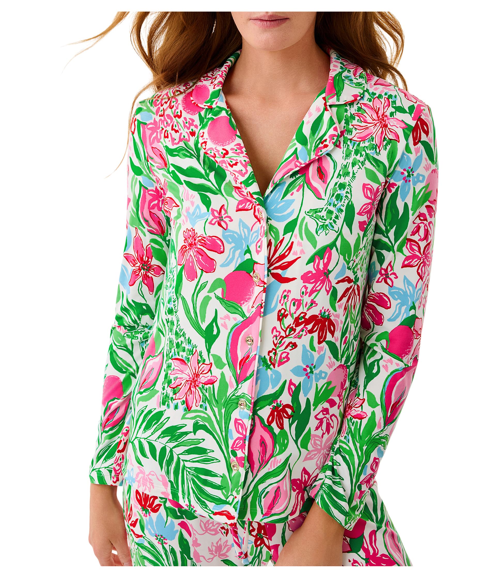 Pajama Knit Long Sleeve Button-Up Top