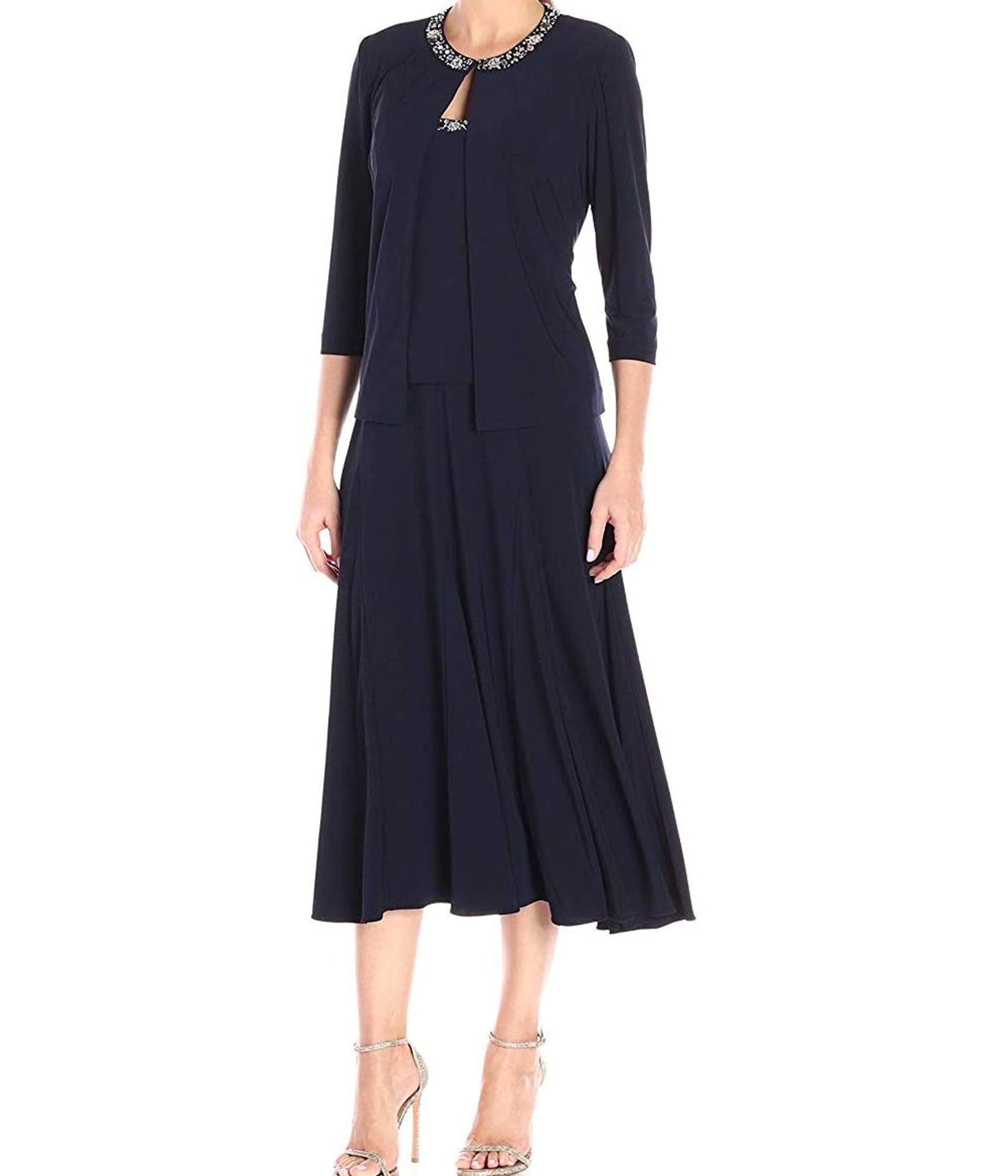 Женское платье 2 Piece Tea Length Jacket с отделкой из бисера