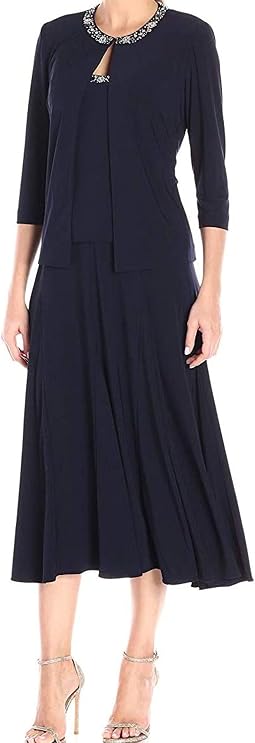 Женское платье 2 Piece Tea Length Jacket с отделкой из бисера