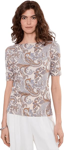Paisley Stretch Cotton Boatneck Tee