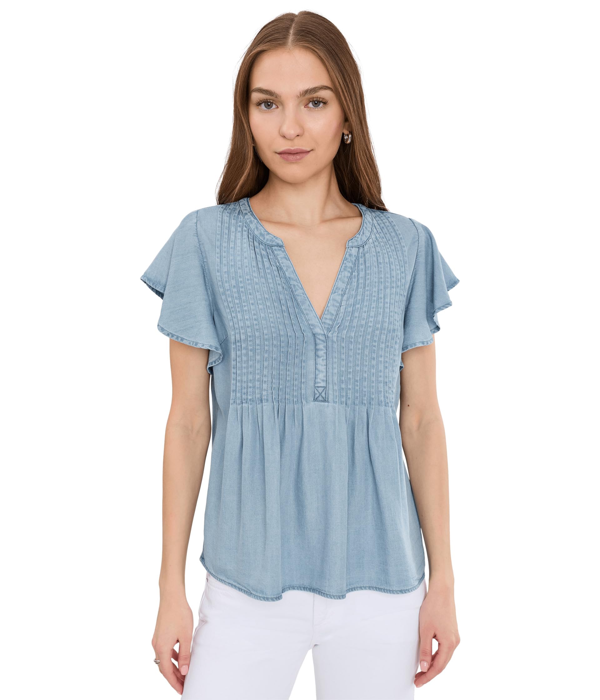 Женская блузка Flutter Sleeve Popover с Pin Tuck