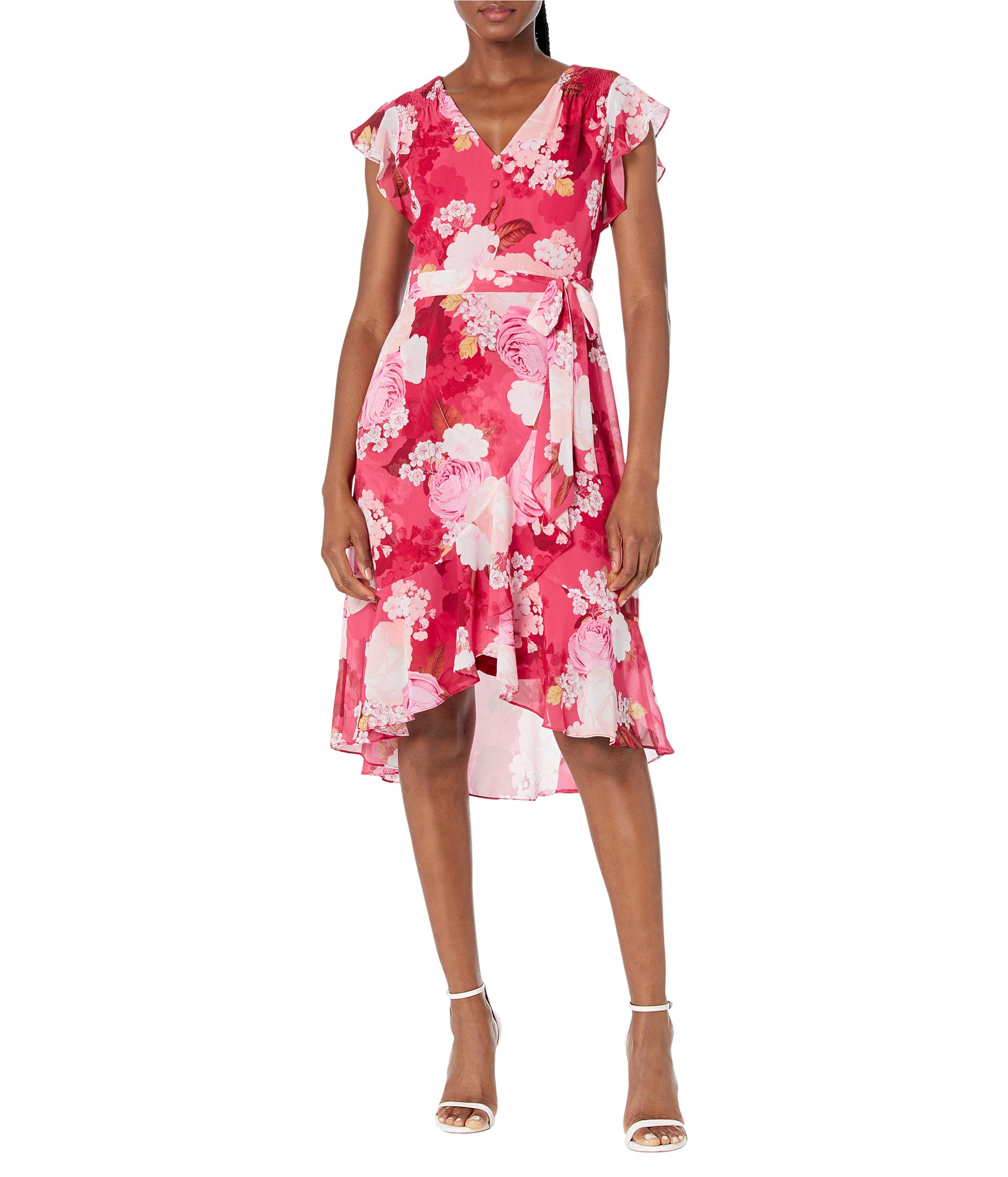 Женское платье Printed Floral Chiffon Side Wrap с каскадными оборками
