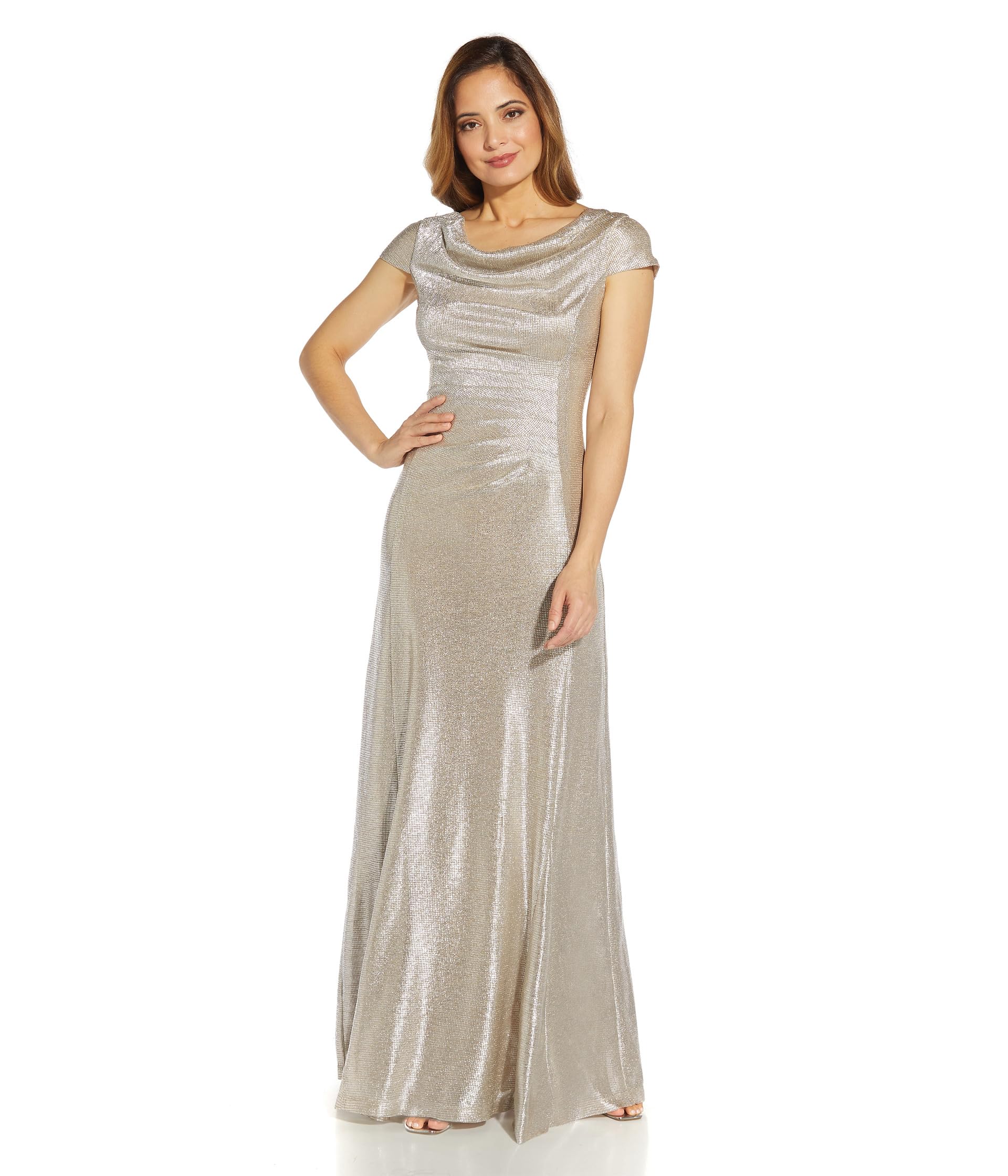 Вечернее платье Metallic Knit Drape Neck Gown