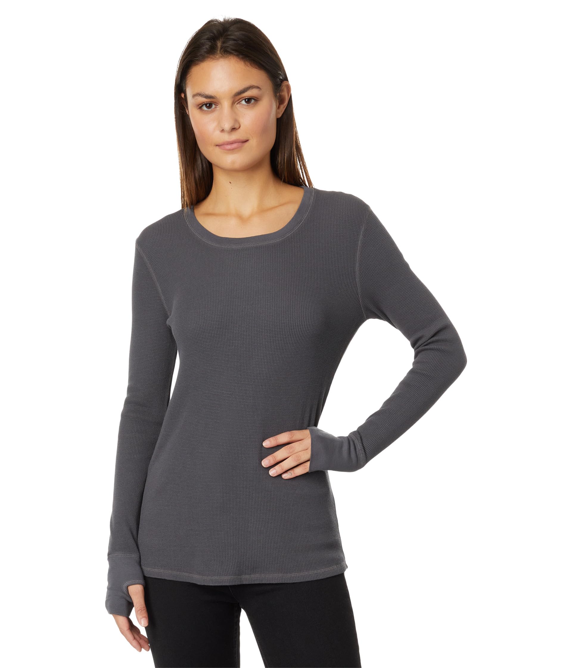 Washed Cotton Modal Thermal Long Sleeve Crew Neck Tee