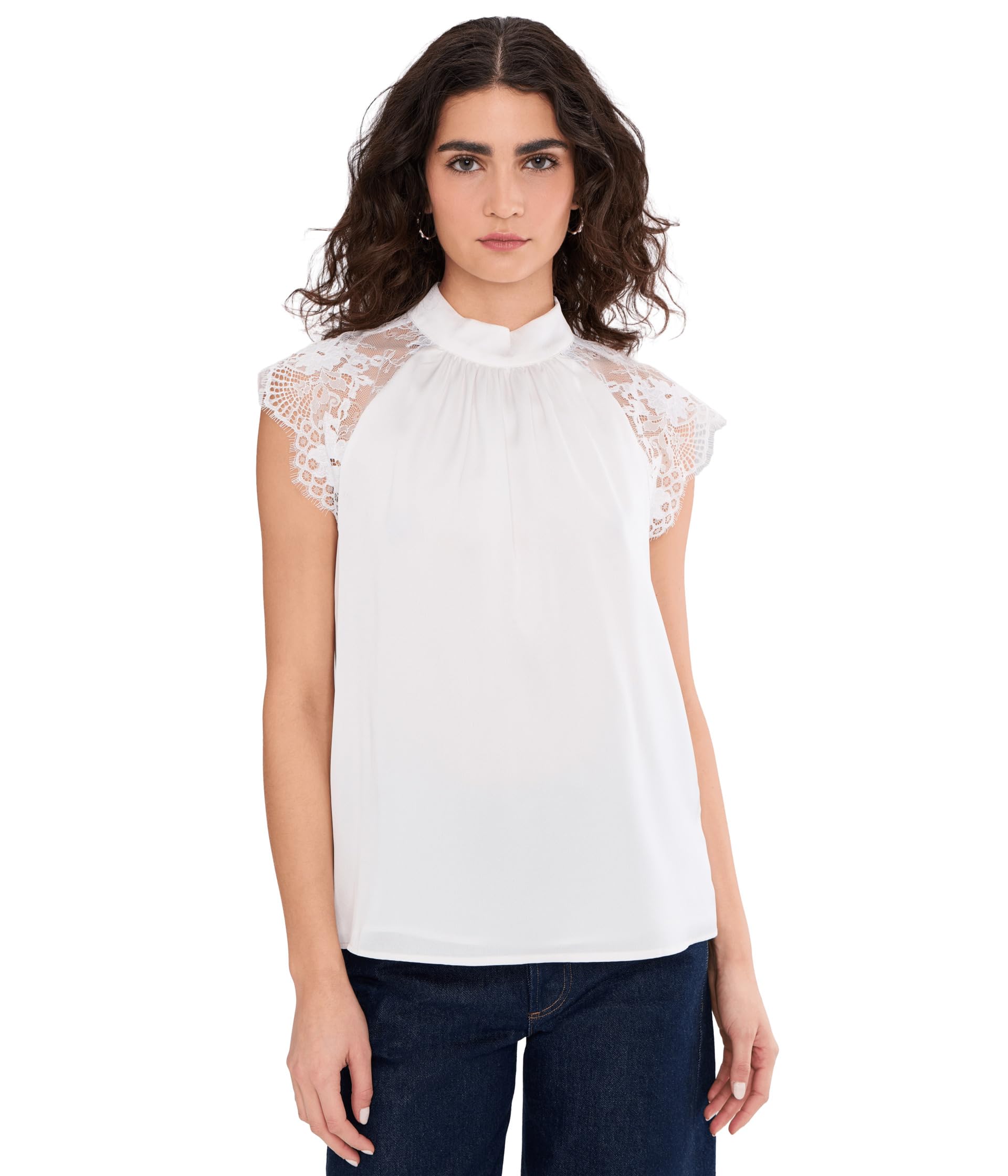 Mock Neck Blouse with Lace Cap