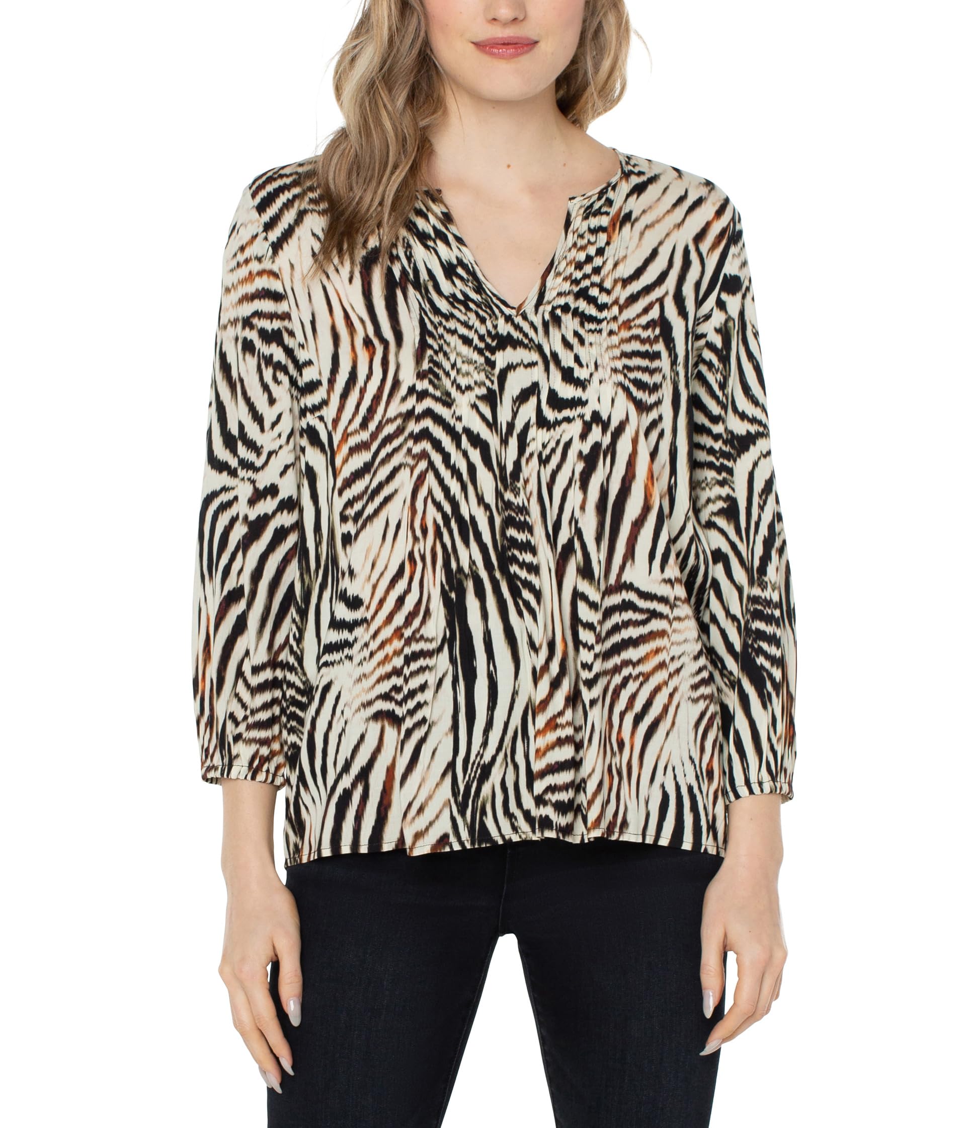 3/4 Sleeve Peasant Top with Pin Tucks