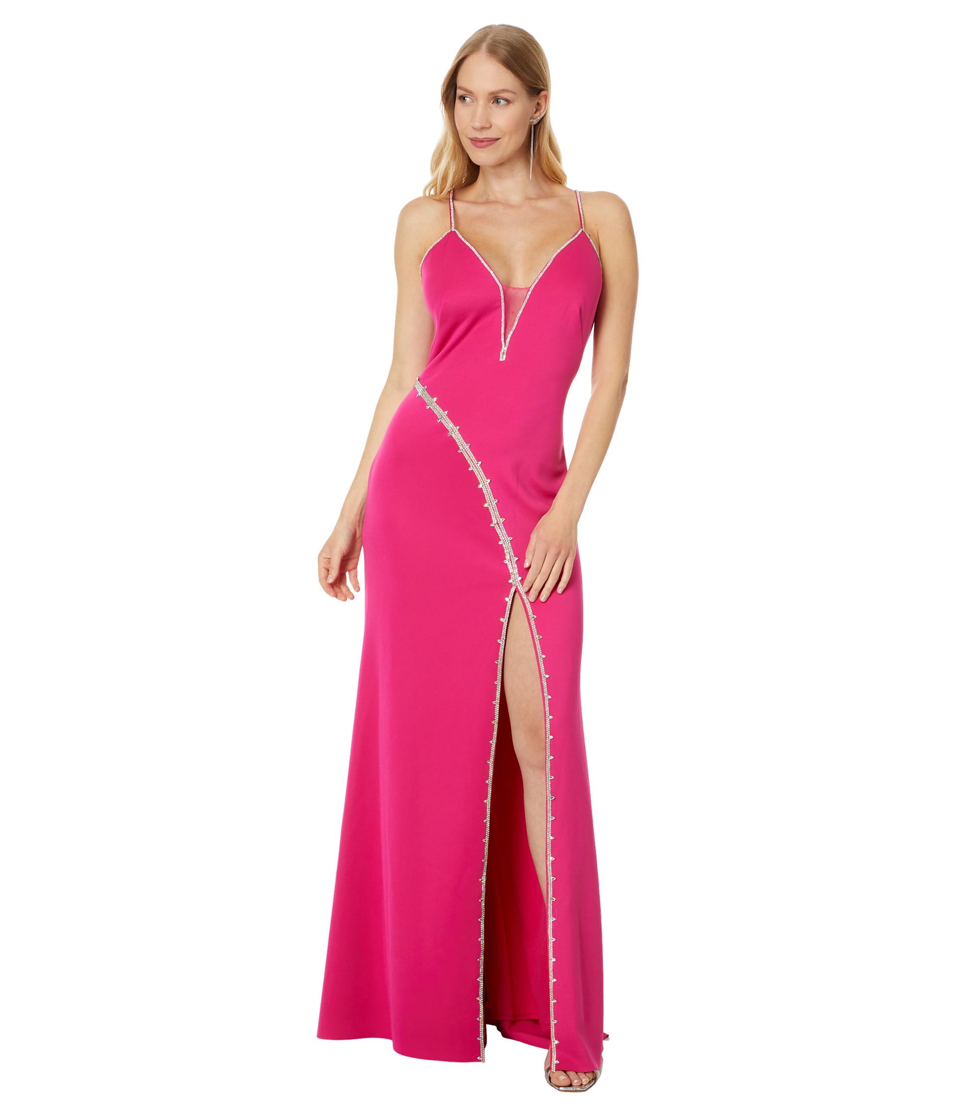 Long Jersey Spaghetti Strap Rhinestone