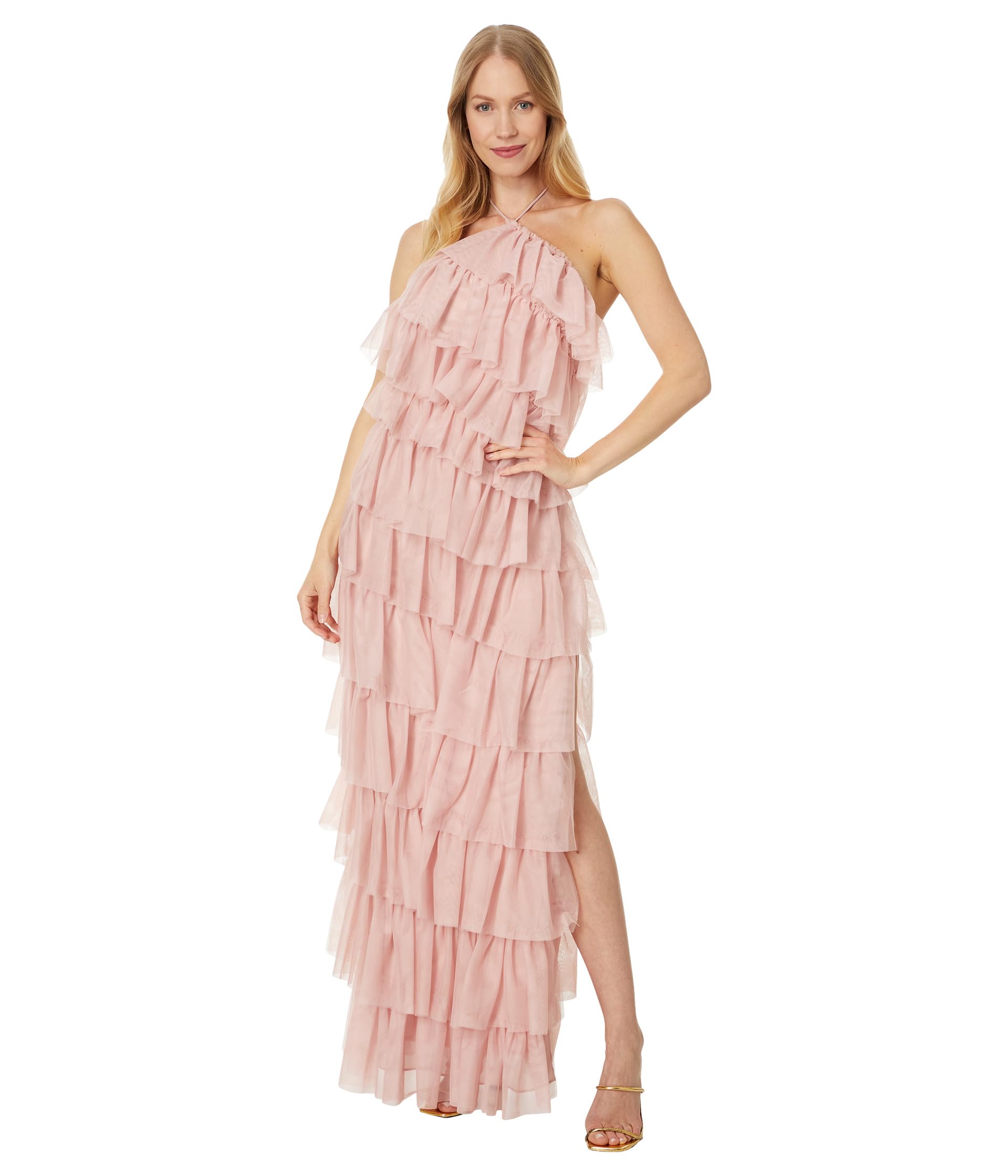 Платье Betsy & Adam Long Mesh Multi Tier Tie Neck