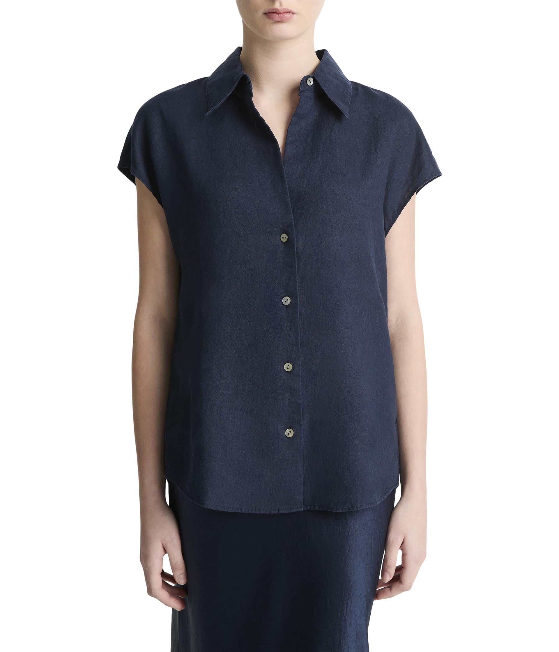 Cap Sleeve Button Down Blouse