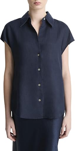 Cap Sleeve Button Down Blouse