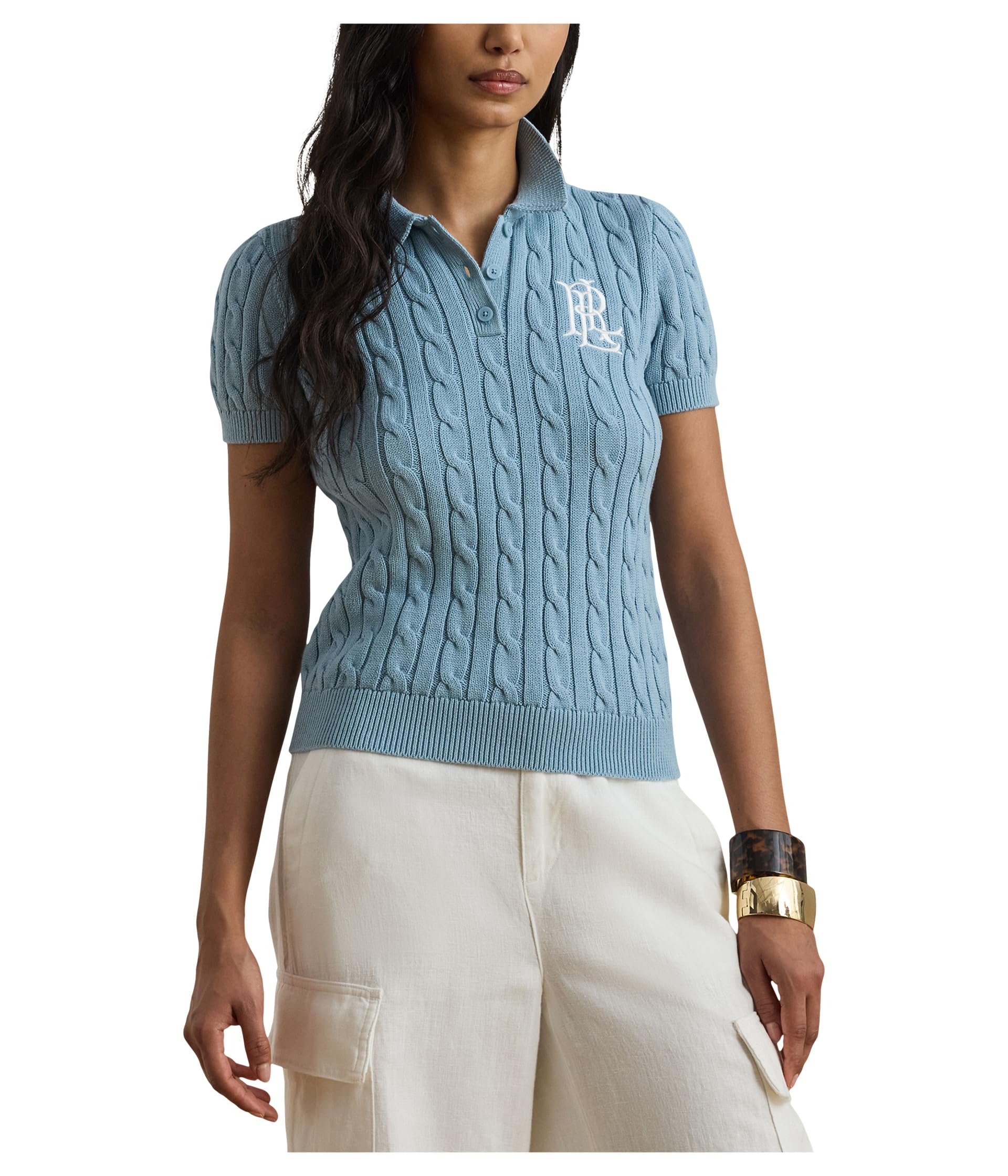 Cable-Knit Cotton Polo Sweater
