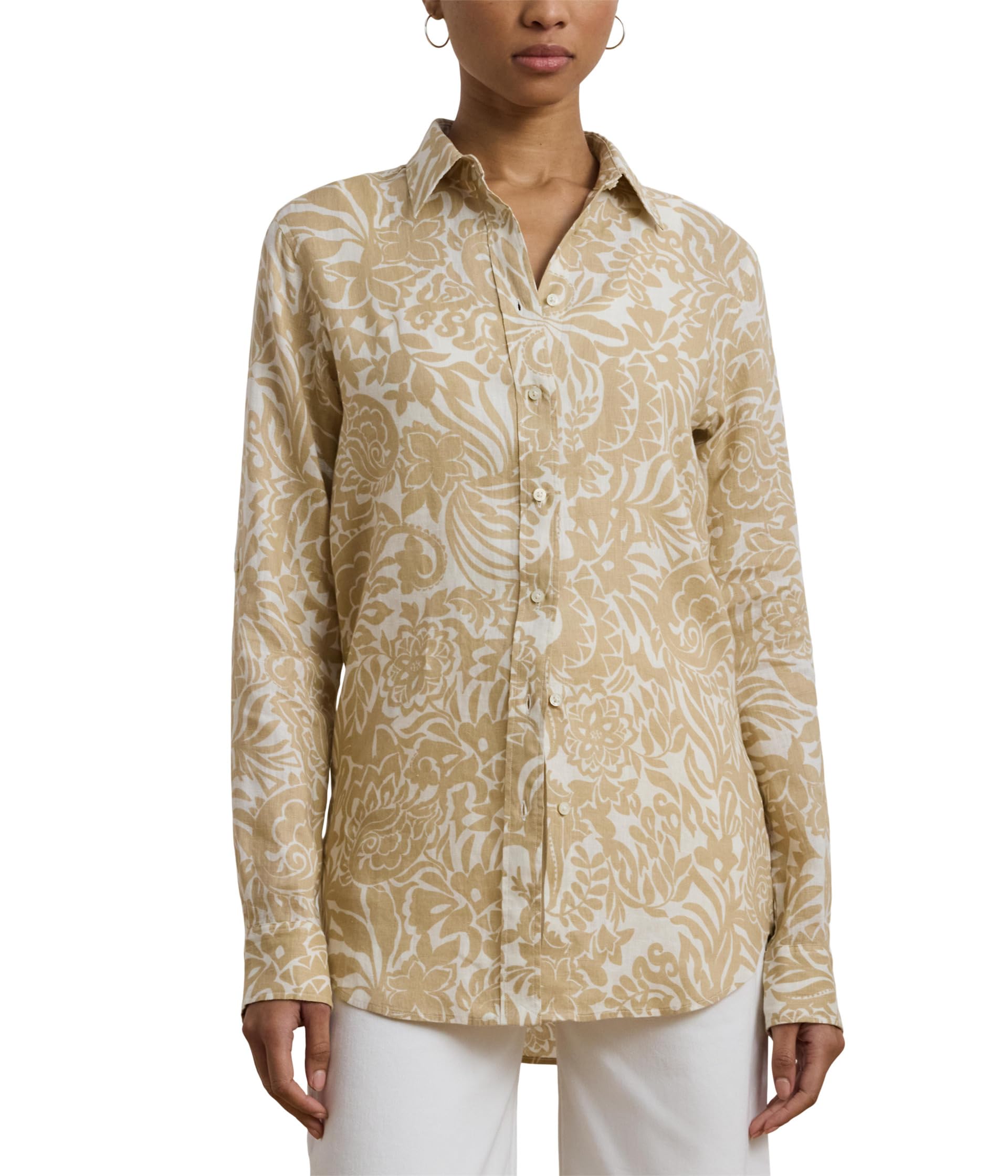 Petite Relaxed Fit Floral Linen Shirt