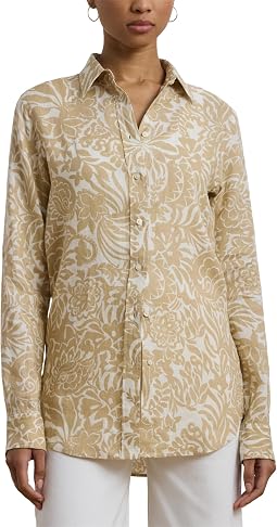 Lauren Ralph Lauren женская рубашка из льна с цветочным принтом, свободный крой Petite