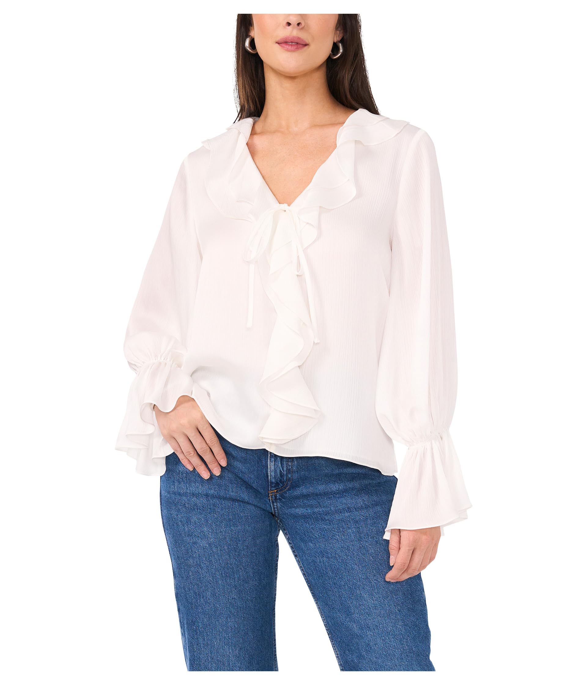 Блузка Double Ruffle Front V-Neck Женский