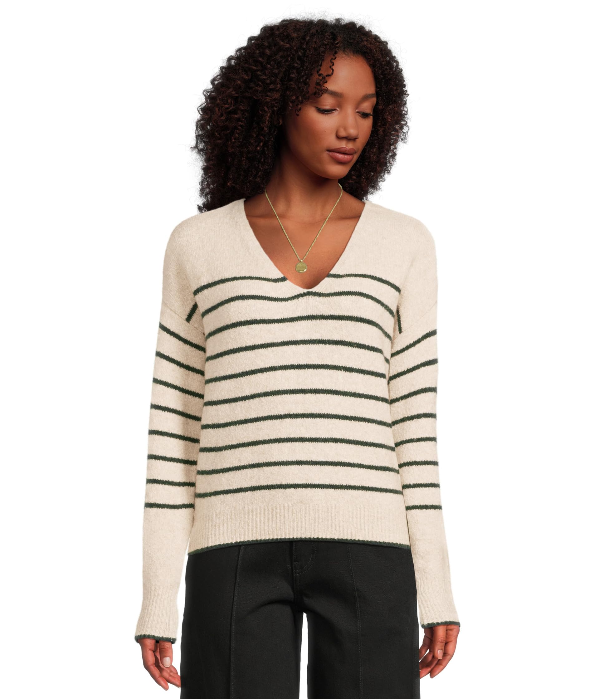 Женский хлопковый джемпер Madewell Stripe V-Neck Cozy