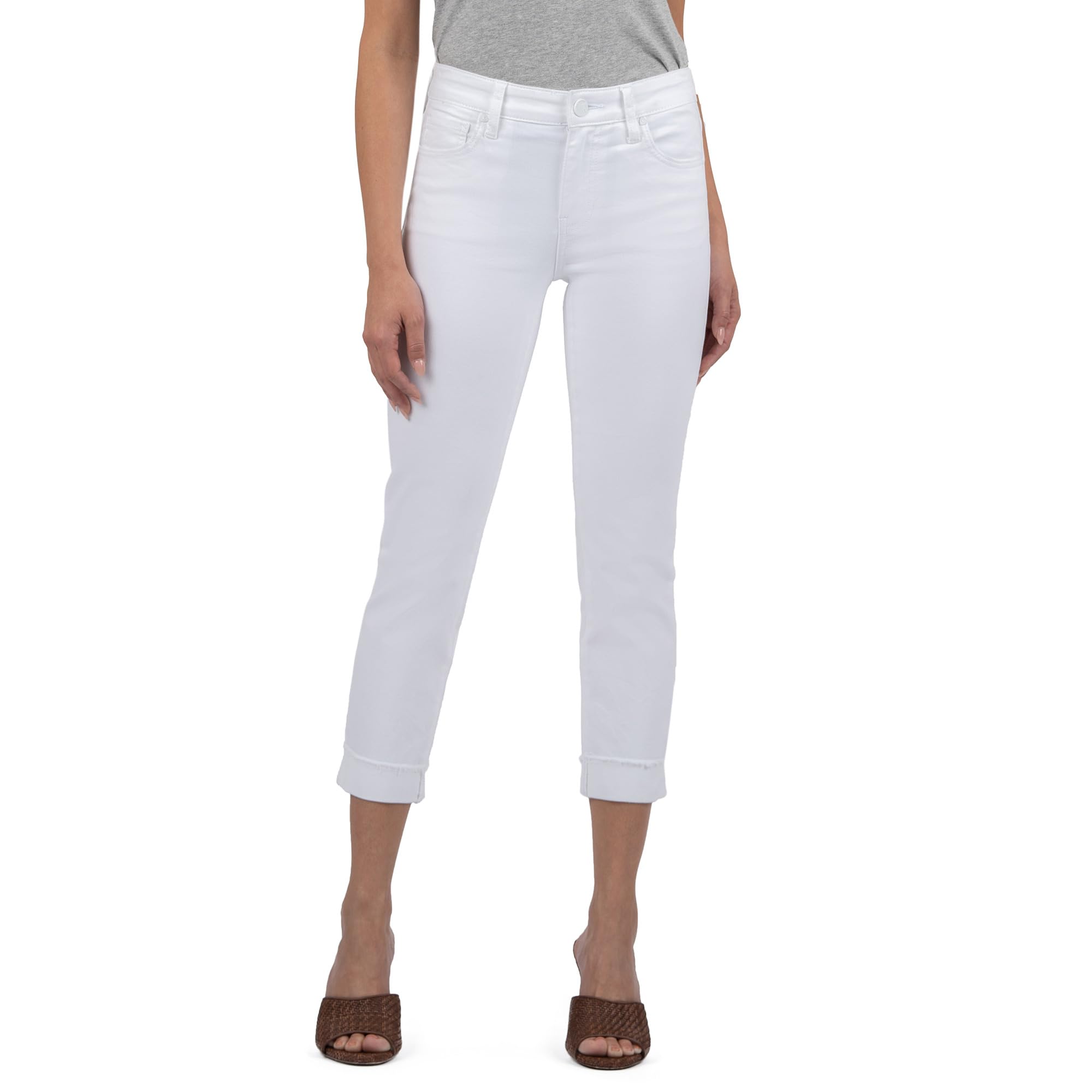 Petite Amy Crop прямой нога рулон-франж в оптическом белом