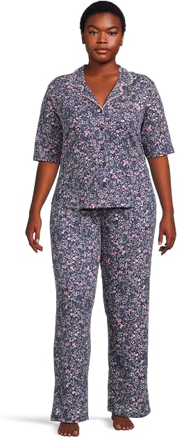 Short Sleeve Notch Collar and Pant PJ Set