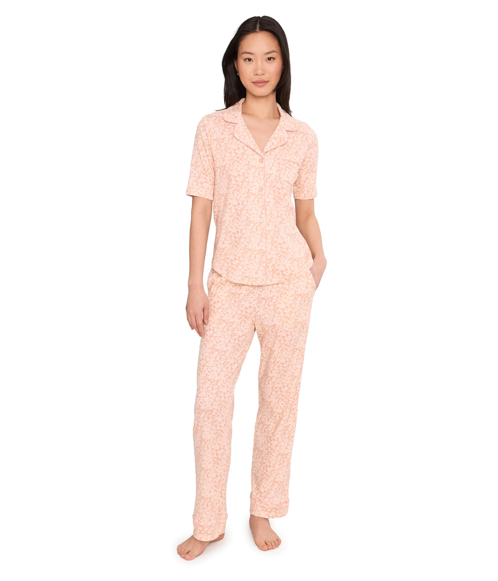 Petite Sunshine Meadows Elbow Sleeve Notch Collar Girlfriend Pajama Set