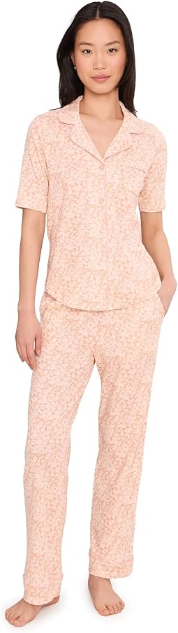 Petite Sunshine Meadows Elbow Sleeve Notch Collar Girlfriend Pajama Set