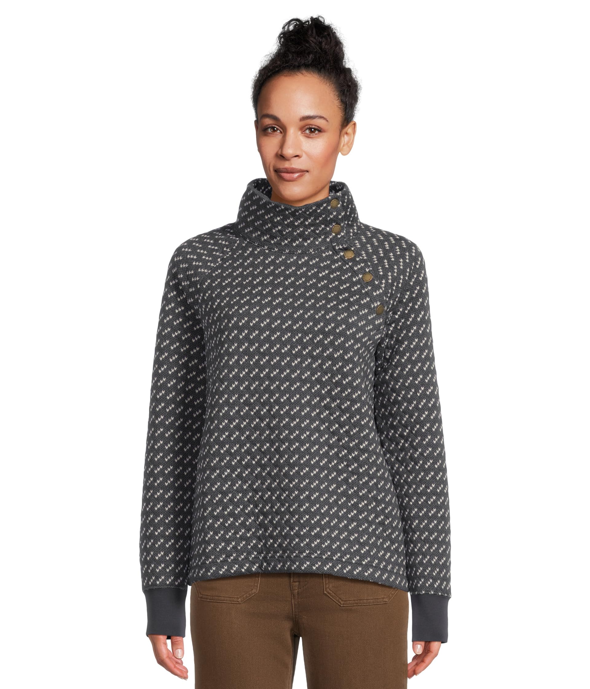Quilted Sweatshirt Pullover Snap Neck Print