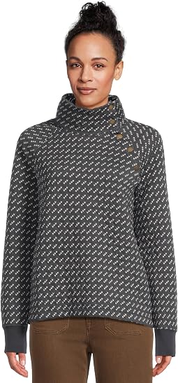 Quilted Sweatshirt Pullover Snap Neck Print