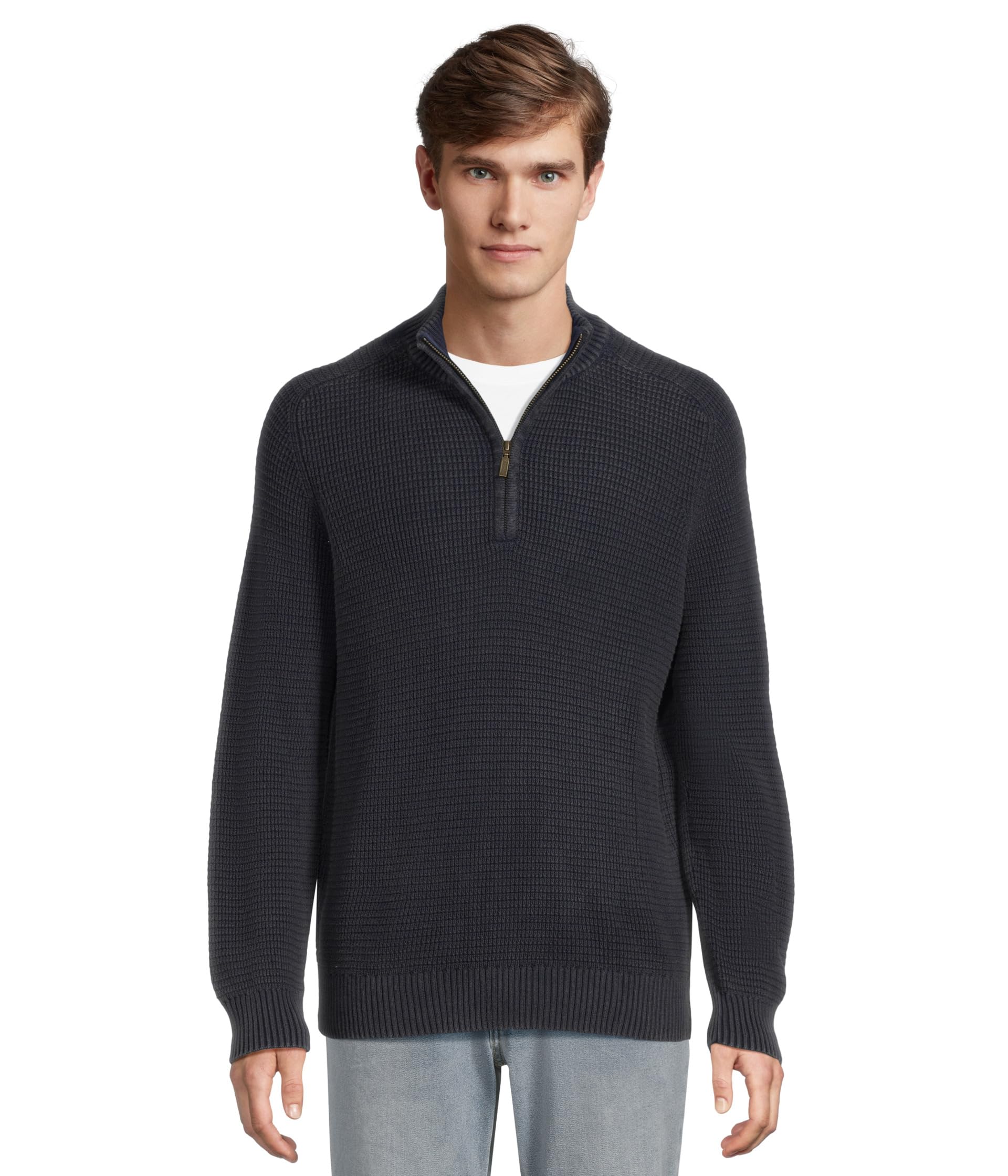 Textured Washed Cotton Sweaters 1/4 zip