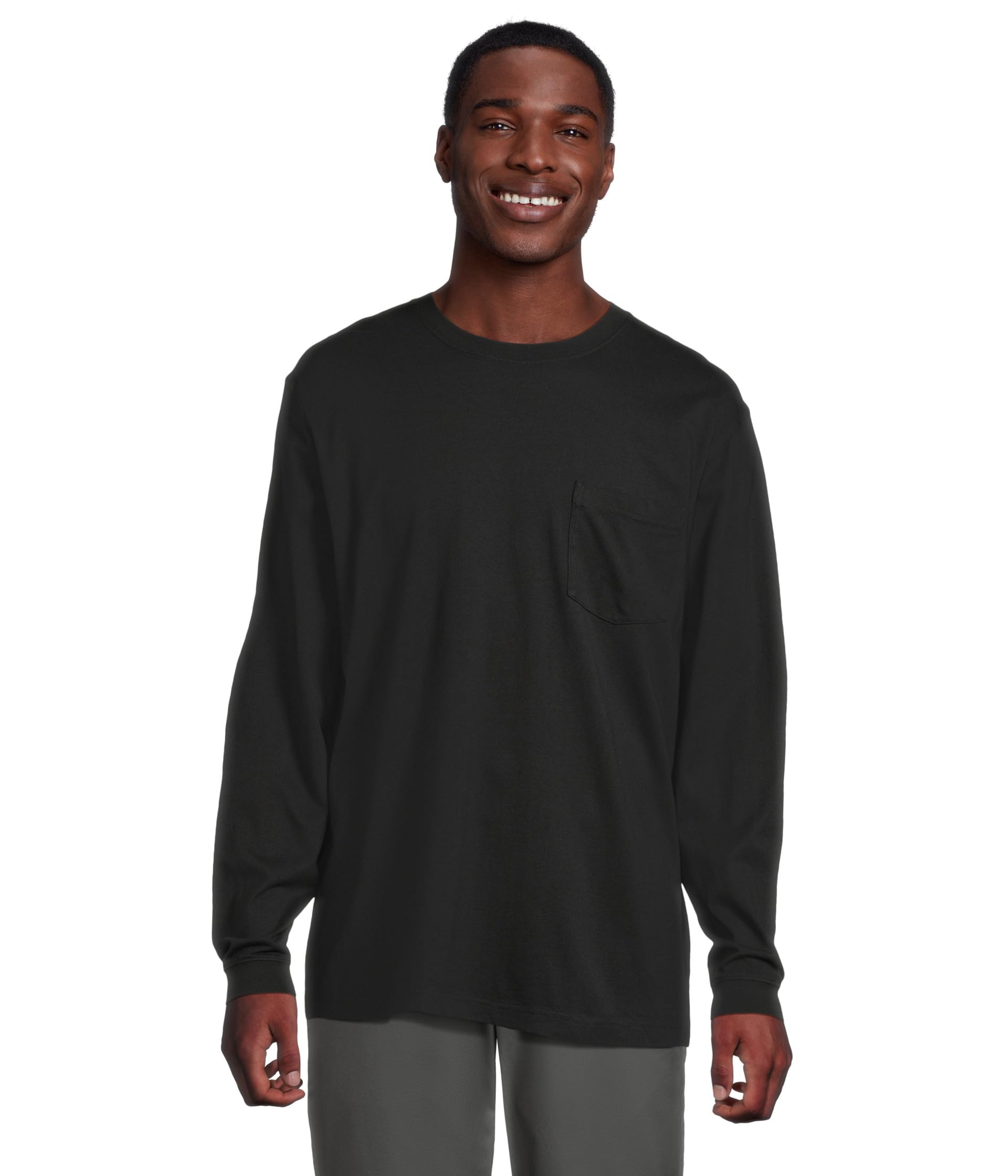 Carefree Unshrinkable Tee With Pocket Traditional Fit Long-sleeve
