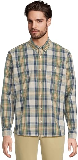 Comfort Stretch Chambray Shirt Traditional Untucked Fit Long-Sleeve Print