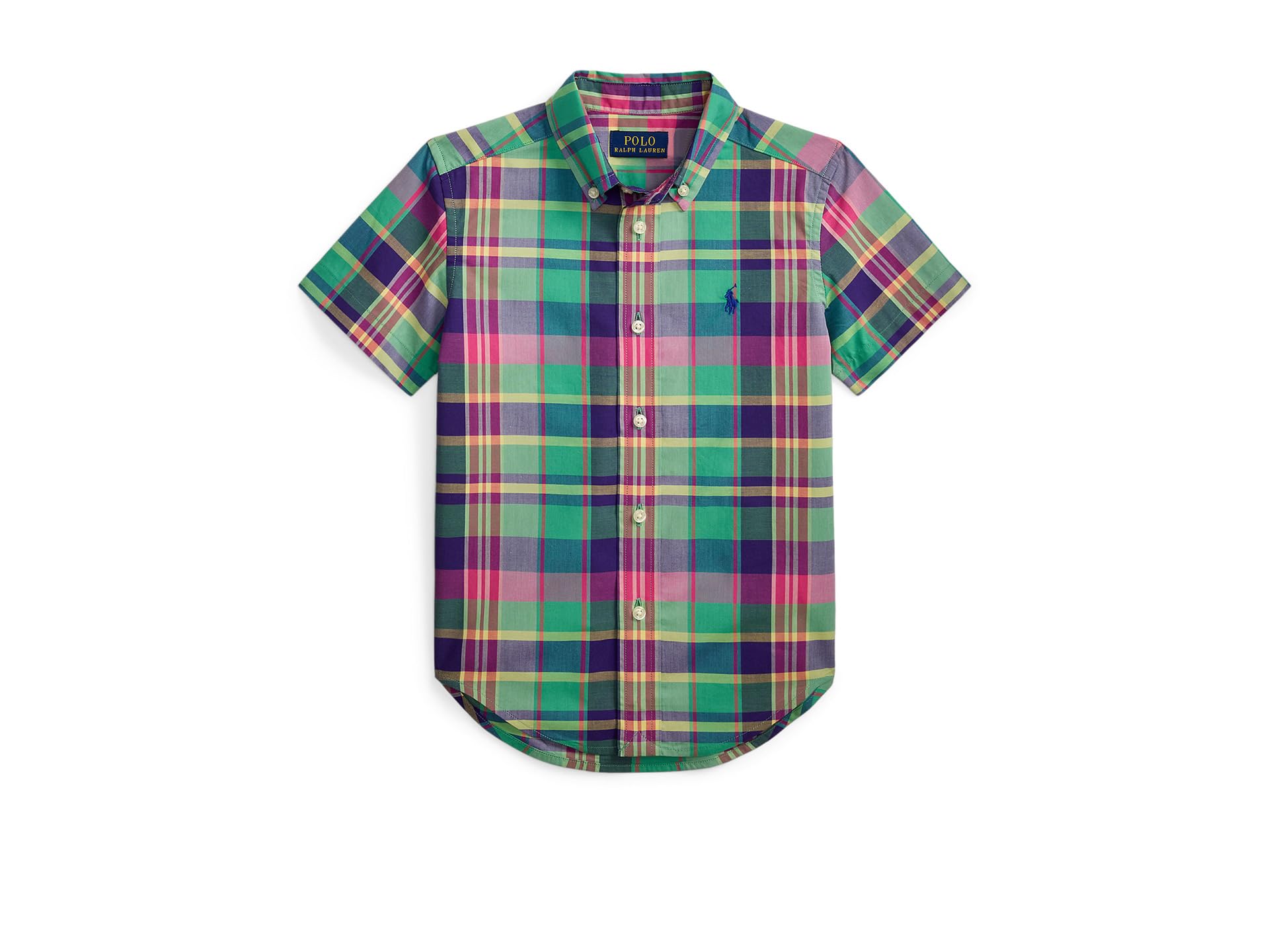 Plaid Cotton Poplin Short Sleeve Shirt (Toddler/Little Kid)