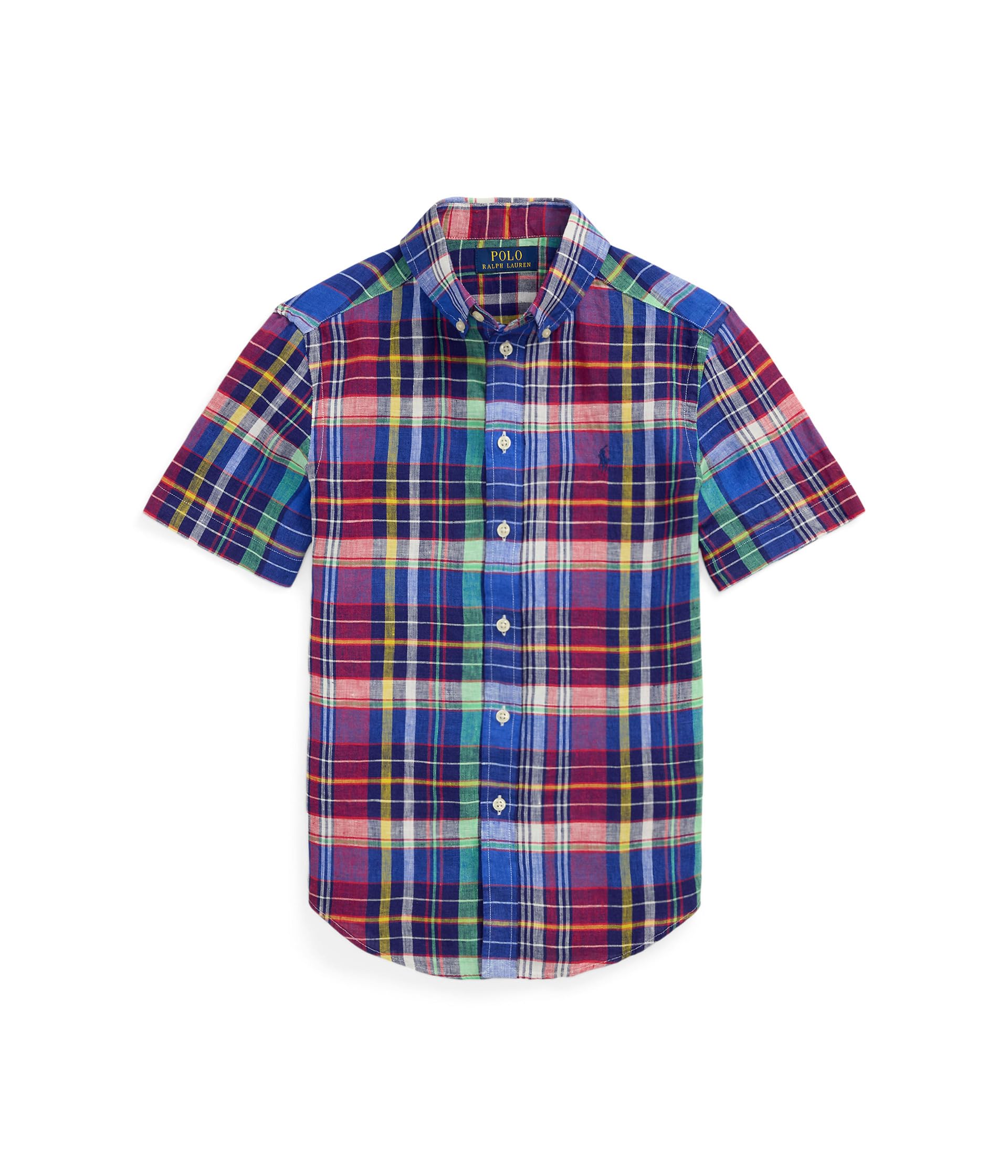 Plaid Linen Short Sleeve Shirt (Big Kid)