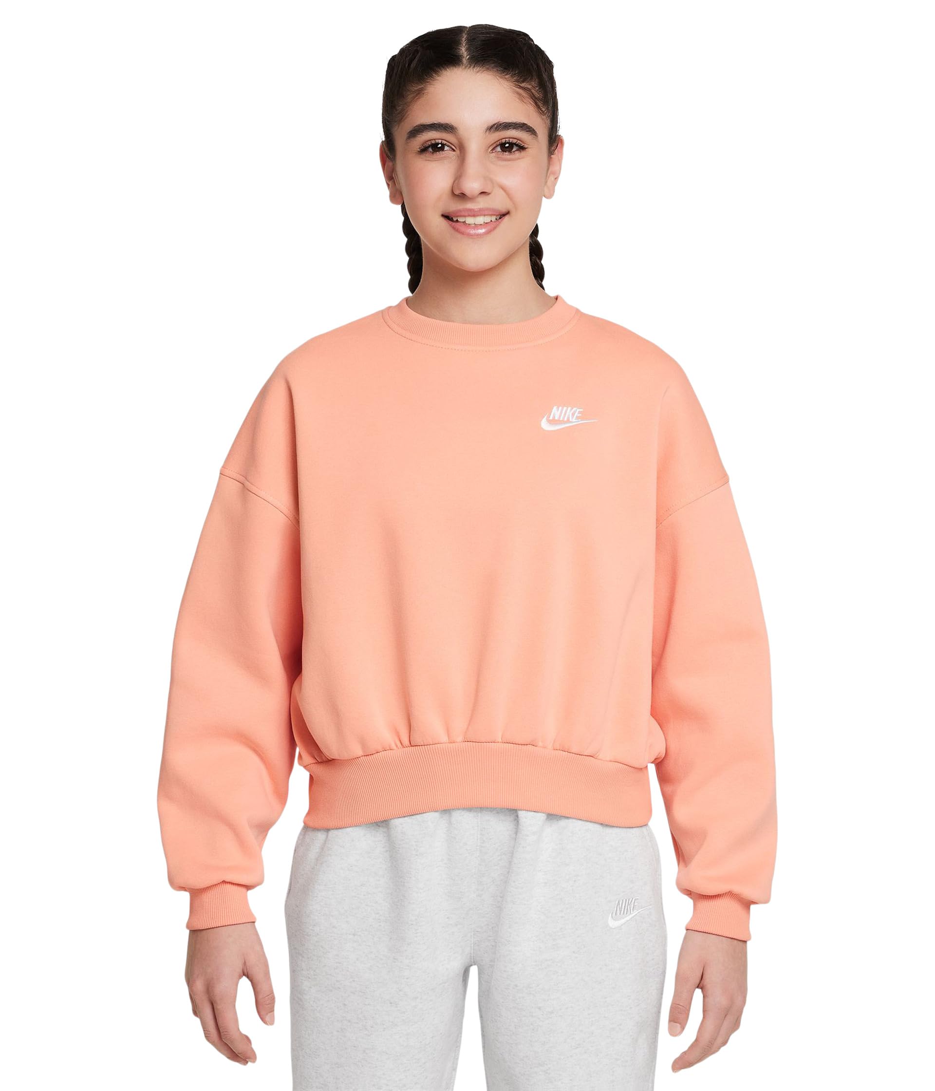 Club Fleece Boxy Crew-Neck Sweatshirt (Big Kid)