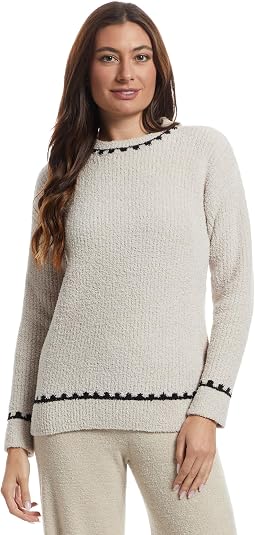 Cozychic ® Ribbed Sweater With Blanket Stitch