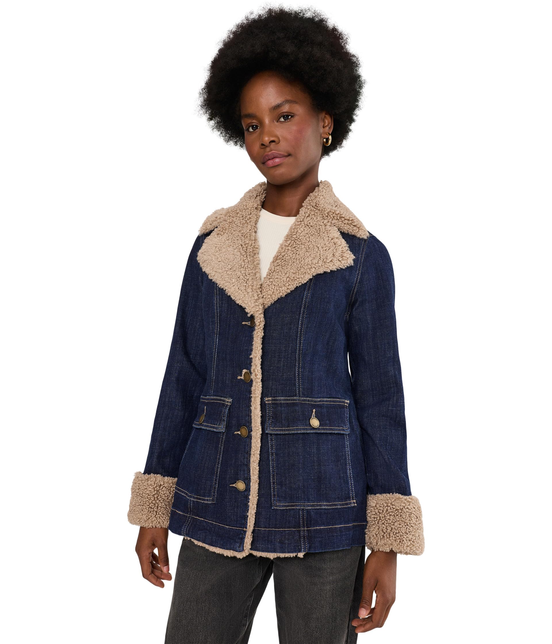 Sherpa Trimmed Notch Collar Jacket